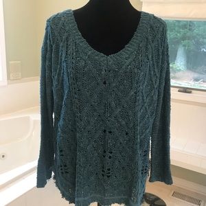 En Creme classic loose knit teal sweater
